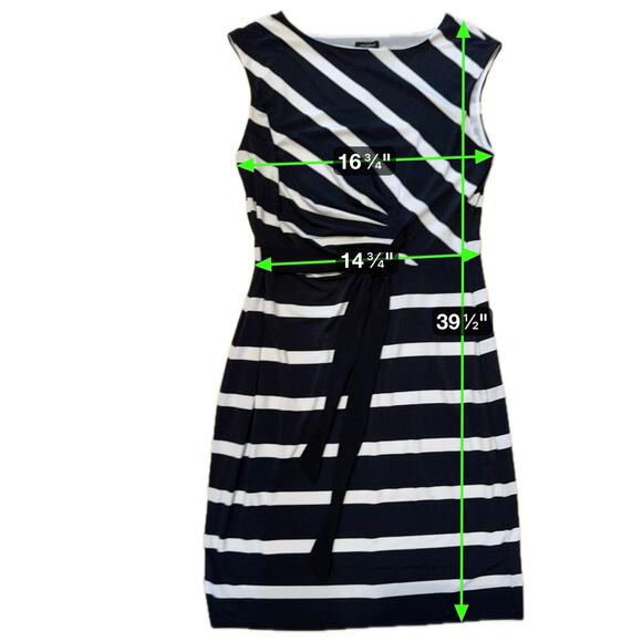 Ann Taylor Black White Striped Belted Sheath Dress Medium Work Cocktail - Picture 6 of 6